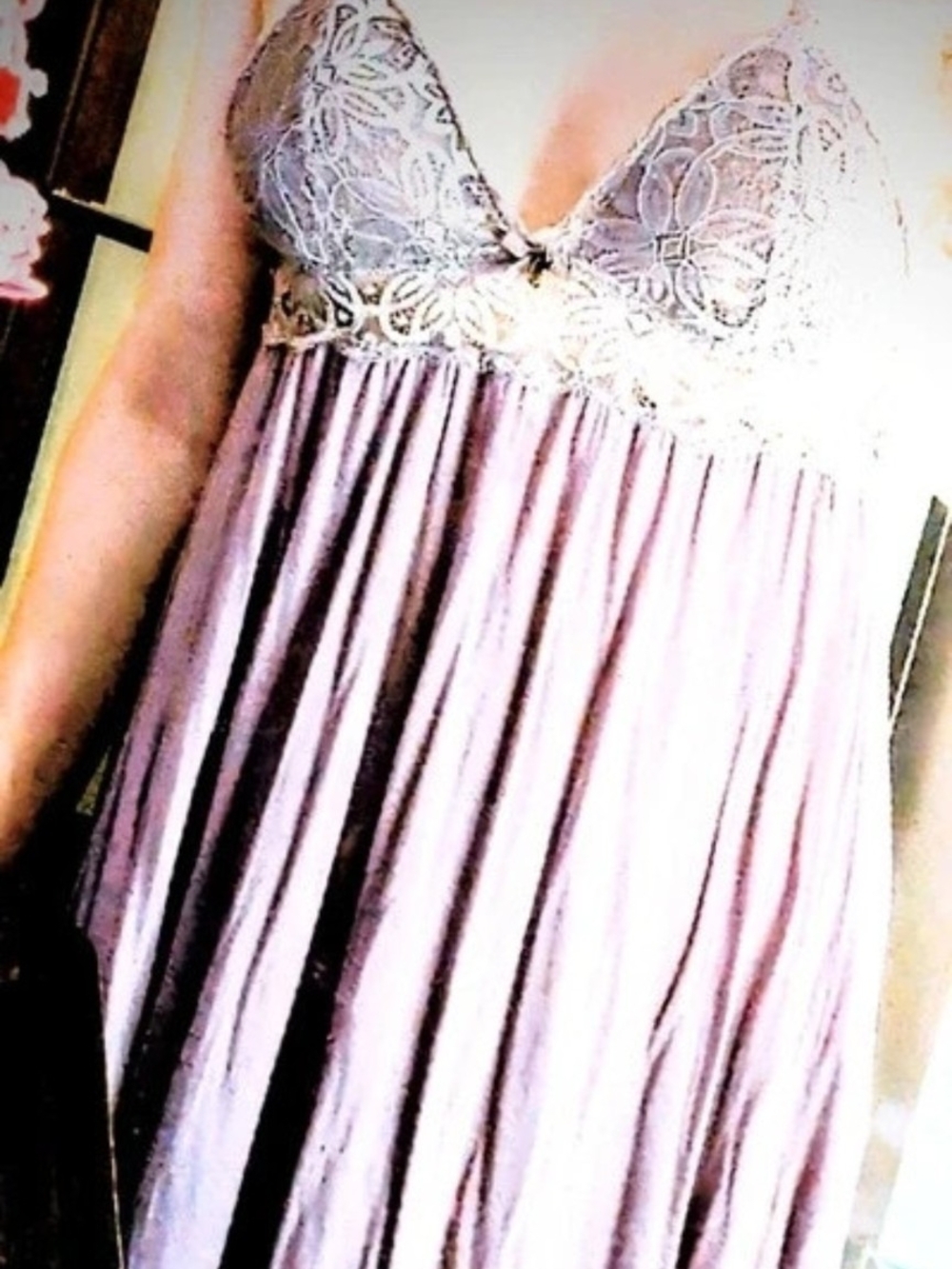 Daisy Fuentes Lavender Lace-Trim Satin Chemise